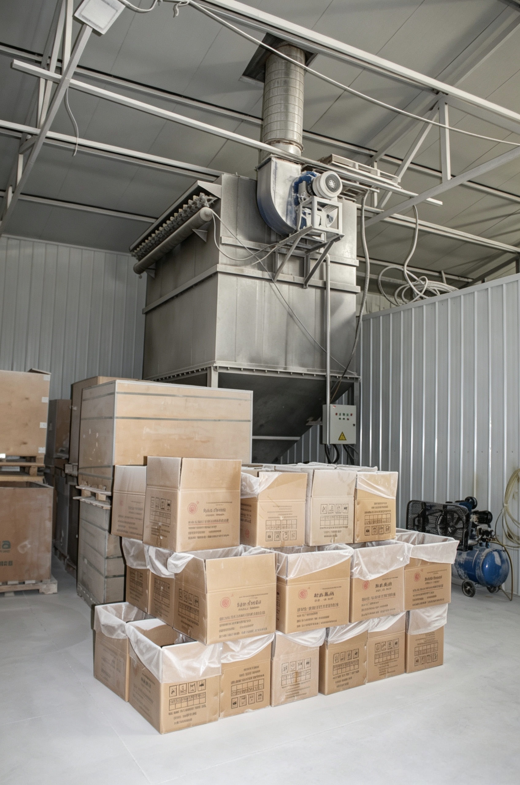 packed‑rubber‑powder‑goods‑and‑dust‑removal‑equipment‑production‑workshop